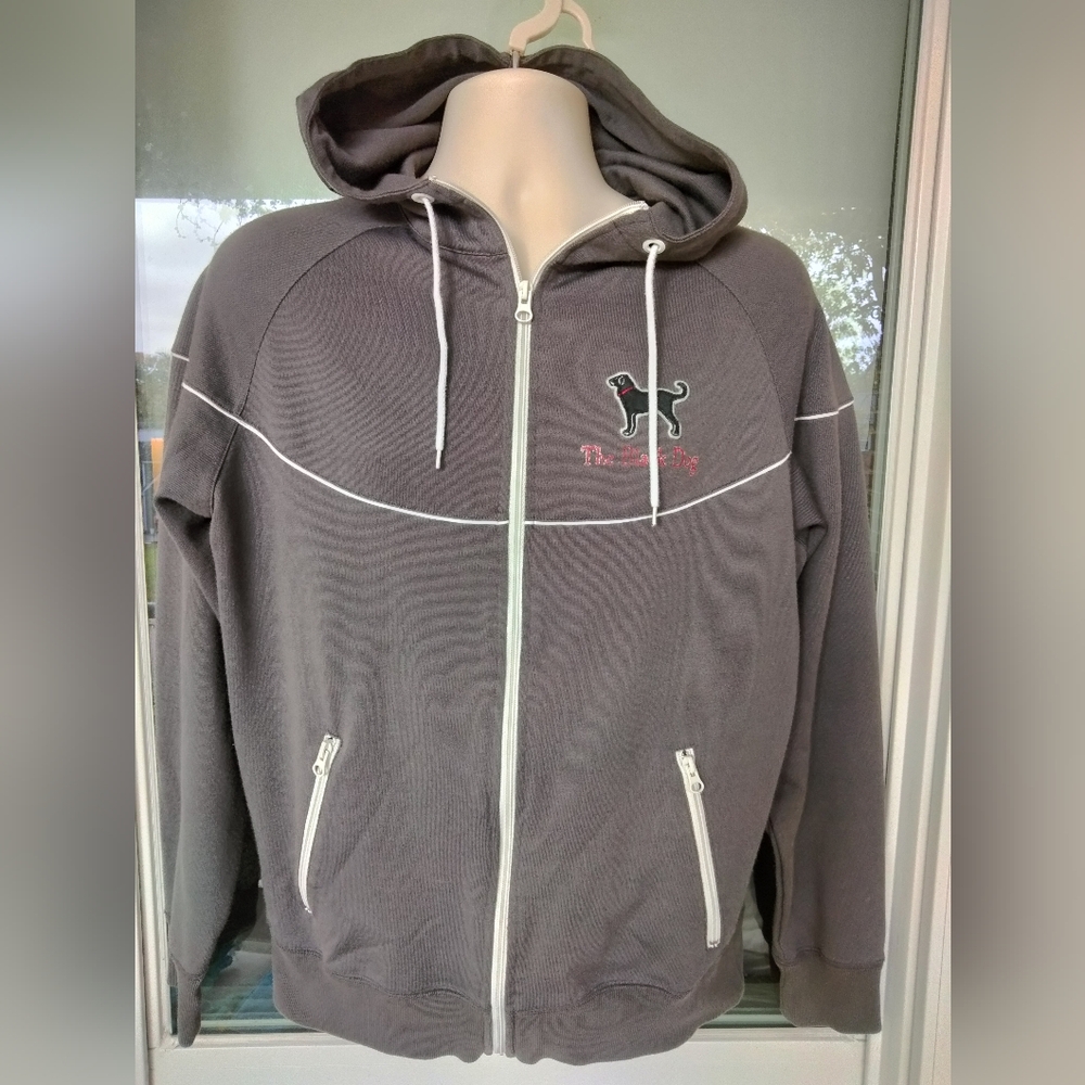 Men's "The Black Dog" Gray/White 42% Cotton/58% Poly Full Zip Hoodie. Size M.